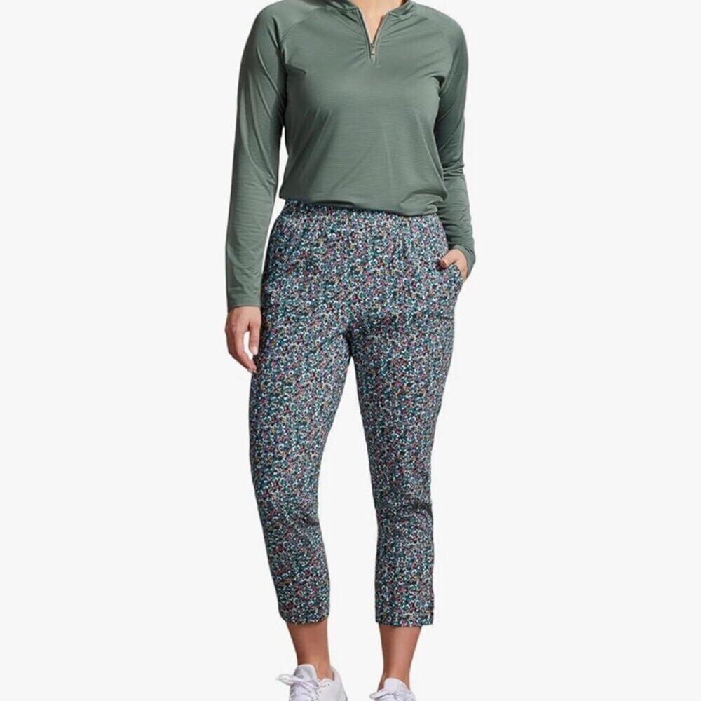 NWT Tribal Floral Pull On Capri Pants Womens 6 Green Stretch Cropped